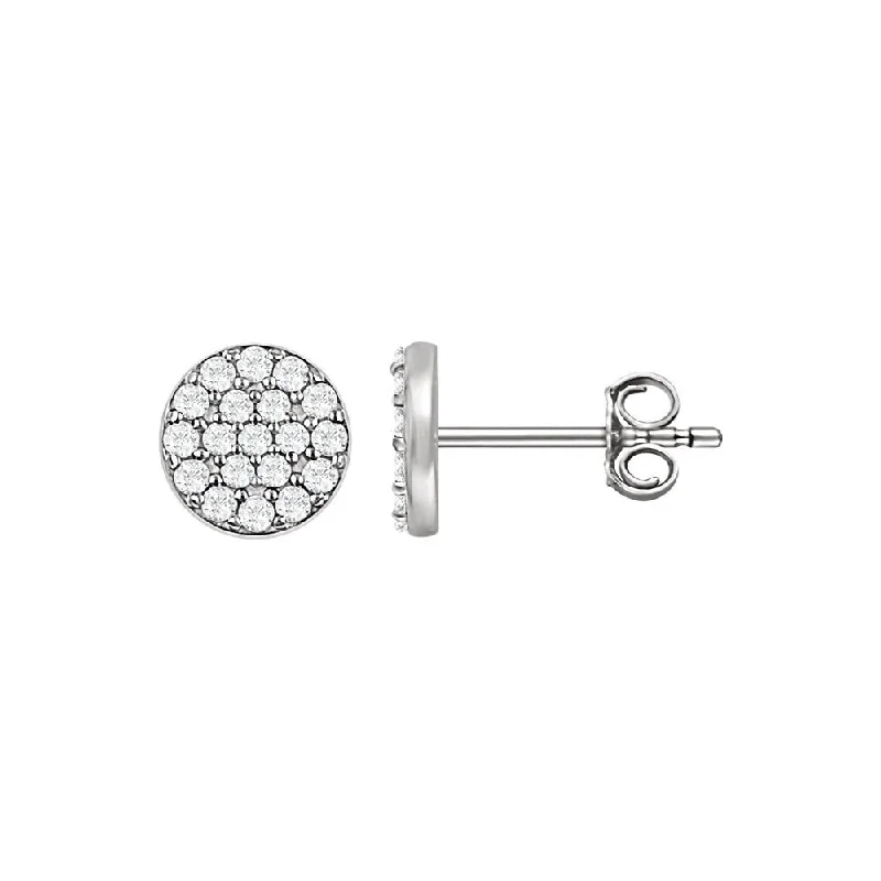 Ladies earrings timeless classics-1/3 Cttw Diamond 7mm Round Cluster Post Earrings in 14k White Gold