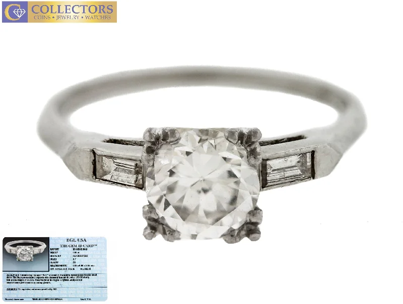 Ladies engagement rings bezel settings-Lovely Ladies Estate Platinum 1.00ctw Diamond Engagement Ring EGL USA