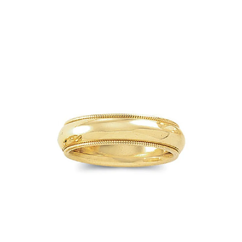 Ladies rings cute looks-6mm Milgrain Edge Comfort Fit Domed Band in 14k Yellow Gold