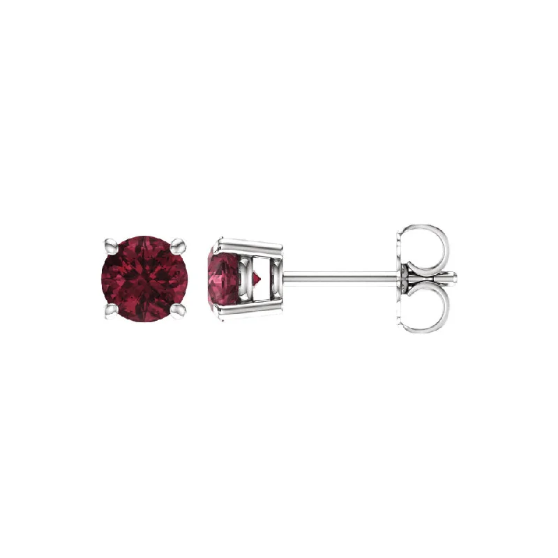 Ladies earrings playful designs-5mm Round Mozambique Garnet Stud Earrings in 14k White Gold