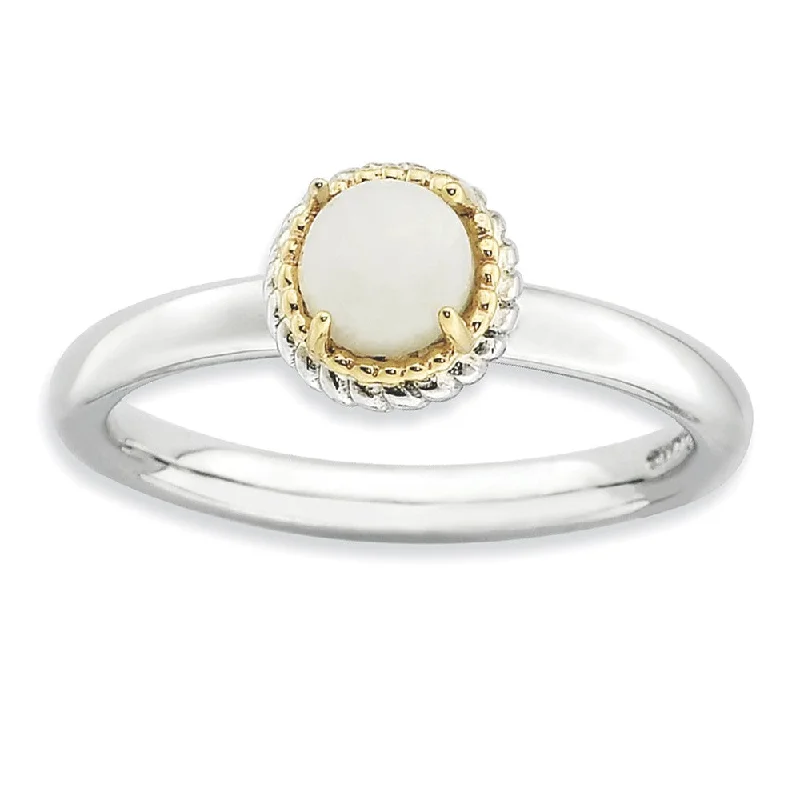 Ladies rings viral picks-Sterling Silver & 14K Gold Plated Stackable White Agate Ring