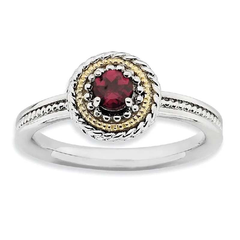 Ladies rings girlfriend surprises-Sterling Silver & 14K Gold Plated Stackable Rhodolite Garnet Ring