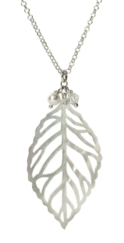 Ladies necklaces heart accents-Mother of Pearl Leaf Necklace