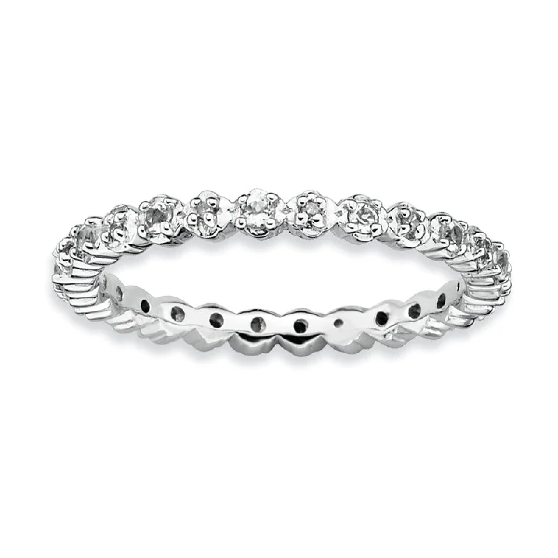 Ladies rings natural stones-2.25mm Stackable White Topaz and .04 Ctw HI/I3 Diamond Silver Band