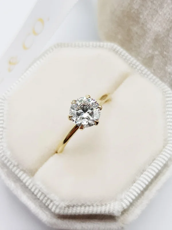 Ladies engagement rings matching pairs-1.01 Carat Round Brilliant Cut Six Prongs Diamond Engagement Ring in Yellow Gold