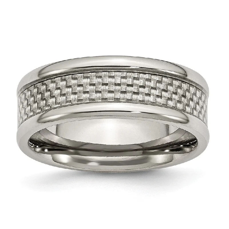 Ladies rings vintage appeal-8mm Polished Titanium and Gray Carbon Fiber Comfort Fit Band