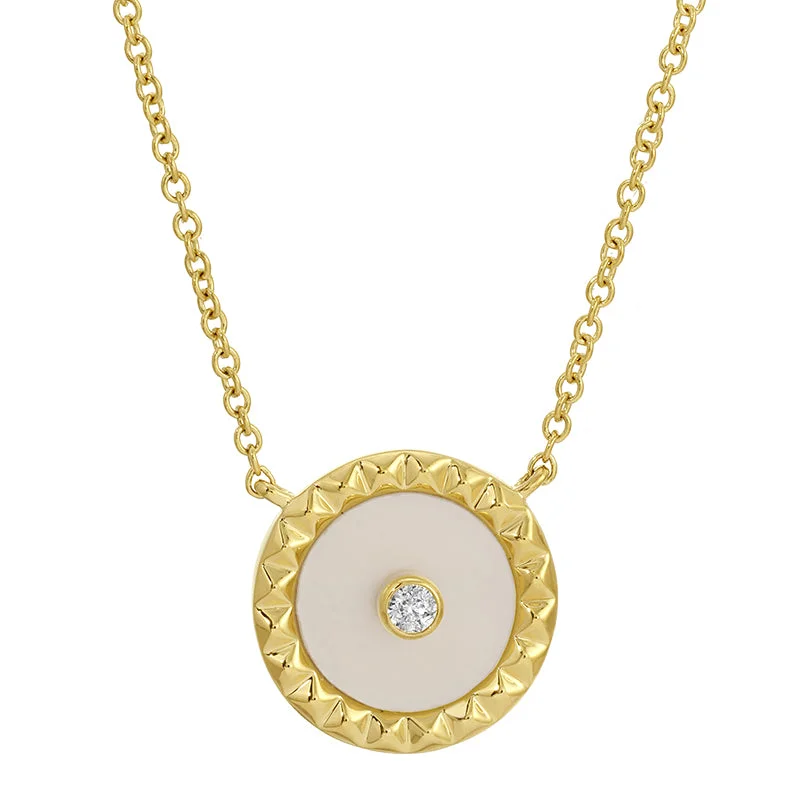 Ladies necklaces ruby pendants-NATTY MOTHER OF PEARL DISC NECKLACE