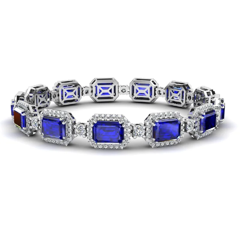 Ladies bracelets playful designs-Emerald Shape 14 Carat Sapphire Center Featuring Diamond Halo Bracelet BRHAEMS