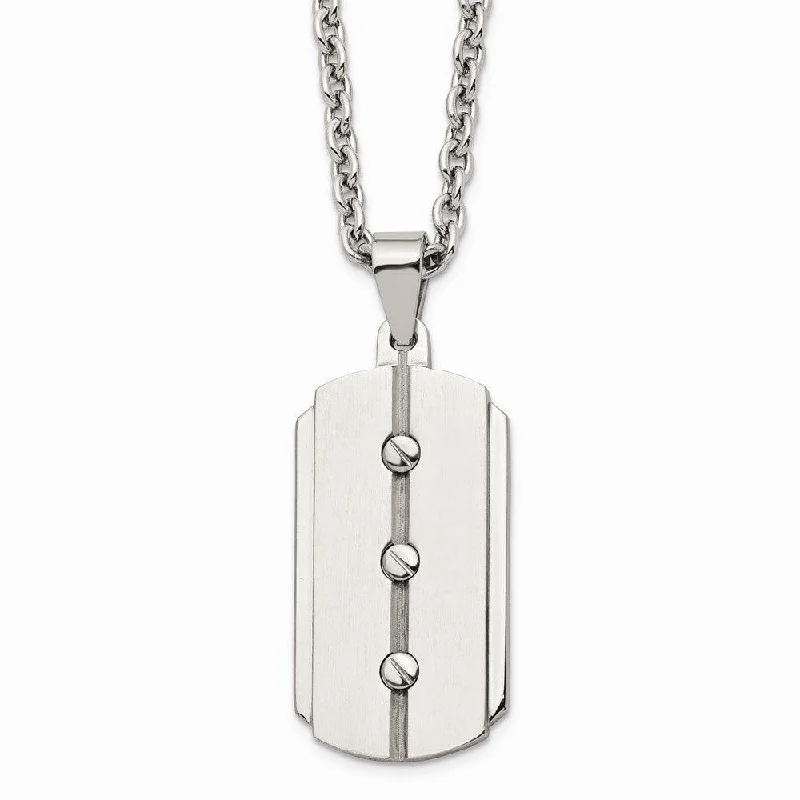 Ladies necklaces budget buys-Stainless Steel Brushed and Polished Dog Tag Necklace