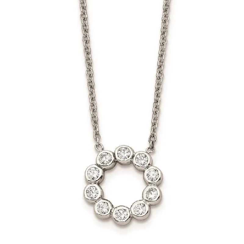 Ladies necklaces custom touches-Stainless Steel Polished CZ Necklace