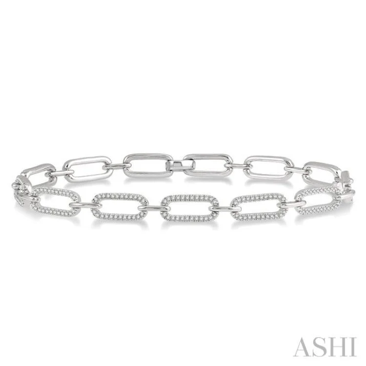 Ladies bracelets diamond accents-1 Ctw Round Cut Diamond Paper Clip Bracelet in 14K White Gold