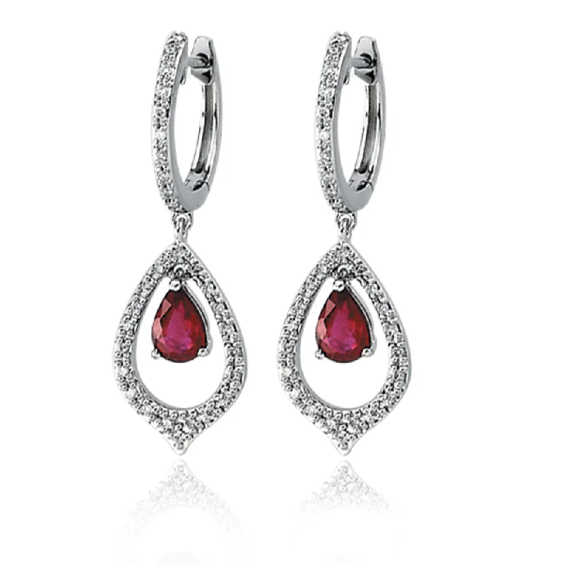 Ladies earrings Eastern styles-14k White Gold Ruby and Diamond Earrings