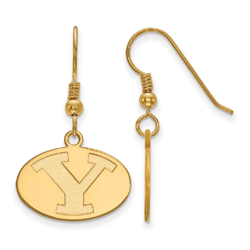 Ladies earrings tiny studs-14k Gold Plated Silver Brigham Young University Dangle Earrings