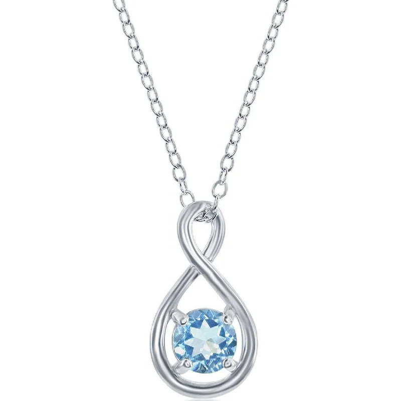 Ladies necklaces playful styles-Classic Women's Necklace - Sterling Silver Round Blue Topaz Gemstone Infinity | M-6976