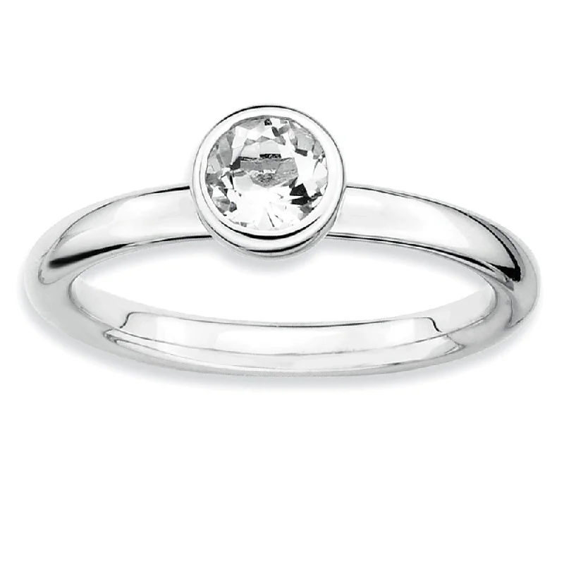 Ladies rings 2025 trends-Stackable Low Profile 5mm White Topaz Silver Ring