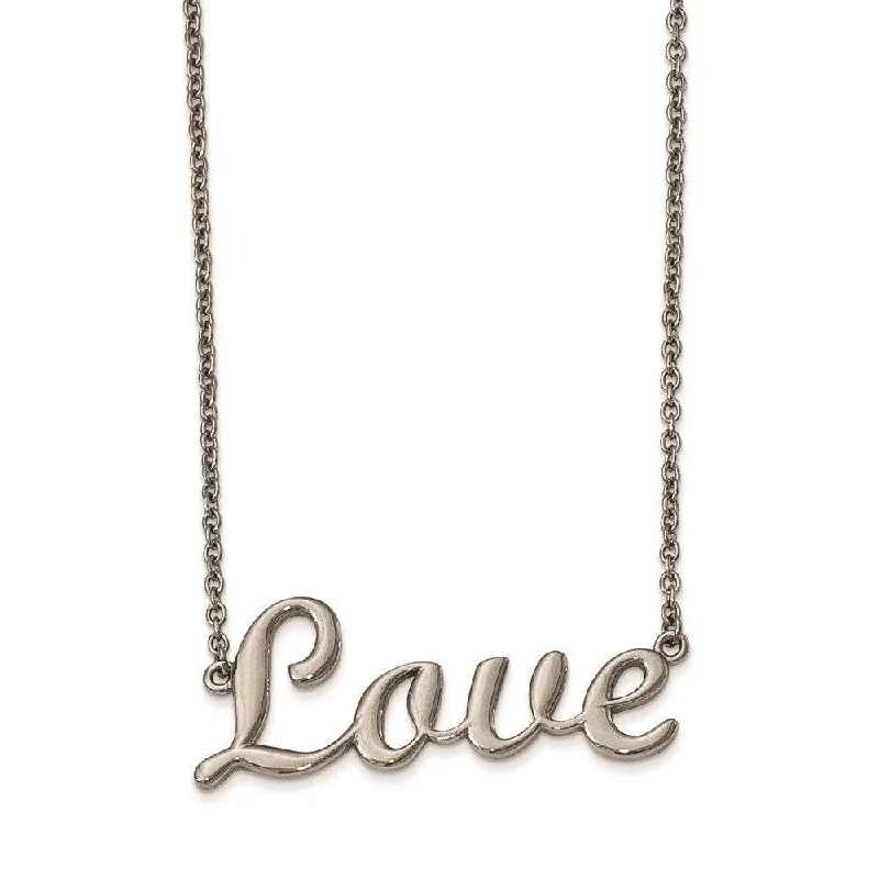 Ladies necklaces shop locations-Stainless Steel Polished Love 16in Necklace