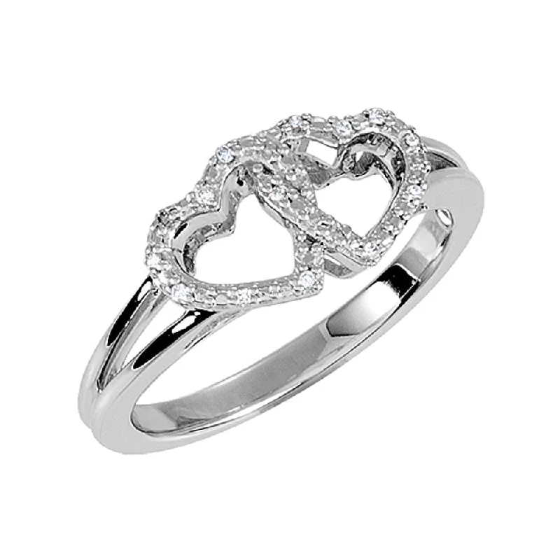 Ladies rings custom styles-.05 Ctw Diamond Accent Double Heart Ring in Sterling Silver