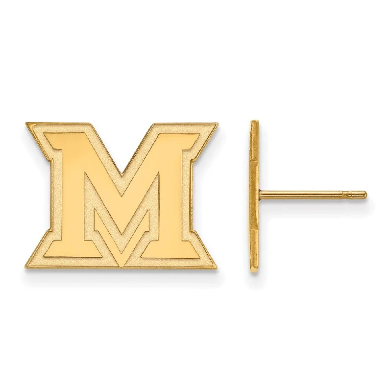 Ladies earrings online trends-14k Yellow Gold Miami University Small Post Earrings