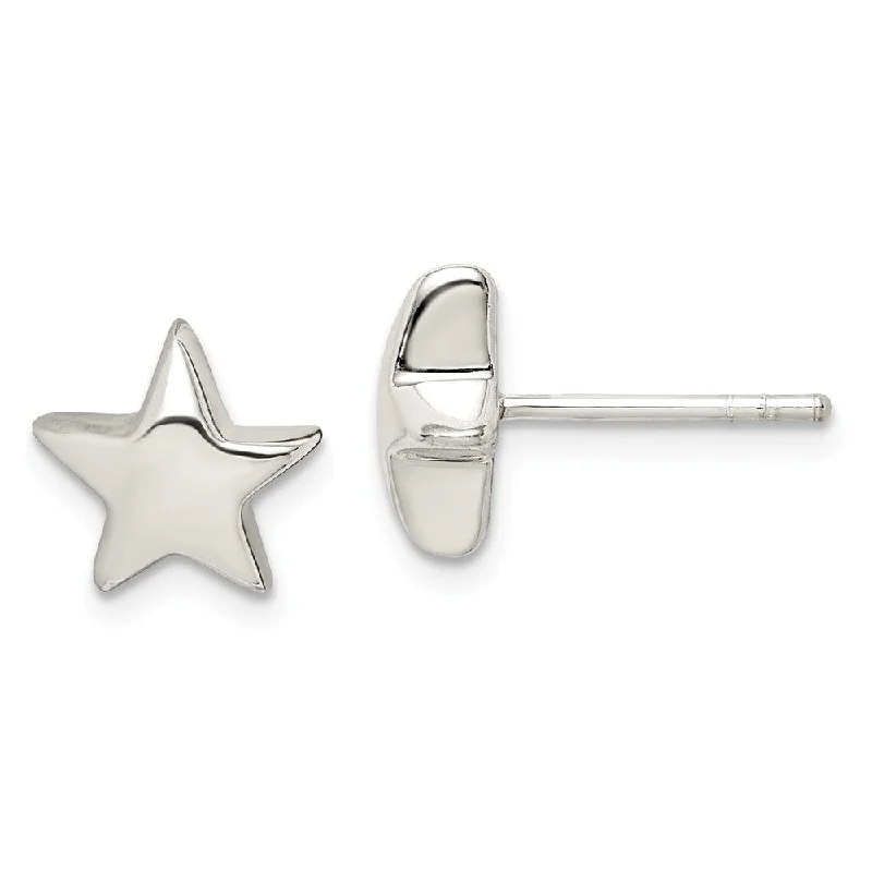 Ladies earrings world brands-10mm Polished 3D Star Post Earrings in Sterling Silver