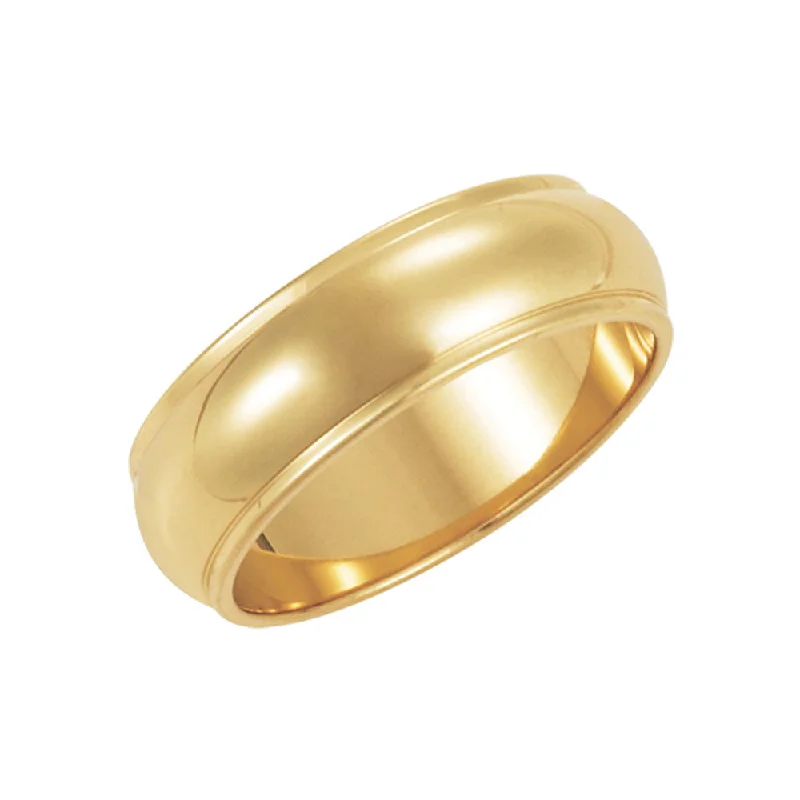 Ladies rings engraved names-6mm Half Round Ridged Edge Band in 10k Yellow Gold