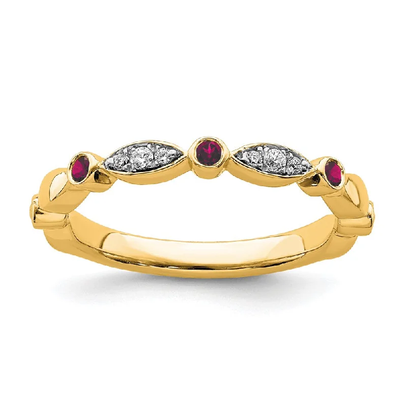 Ladies rings online shopping-14k Yellow Gold Created Ruby & .05 Ctw Diamond Stackable Band