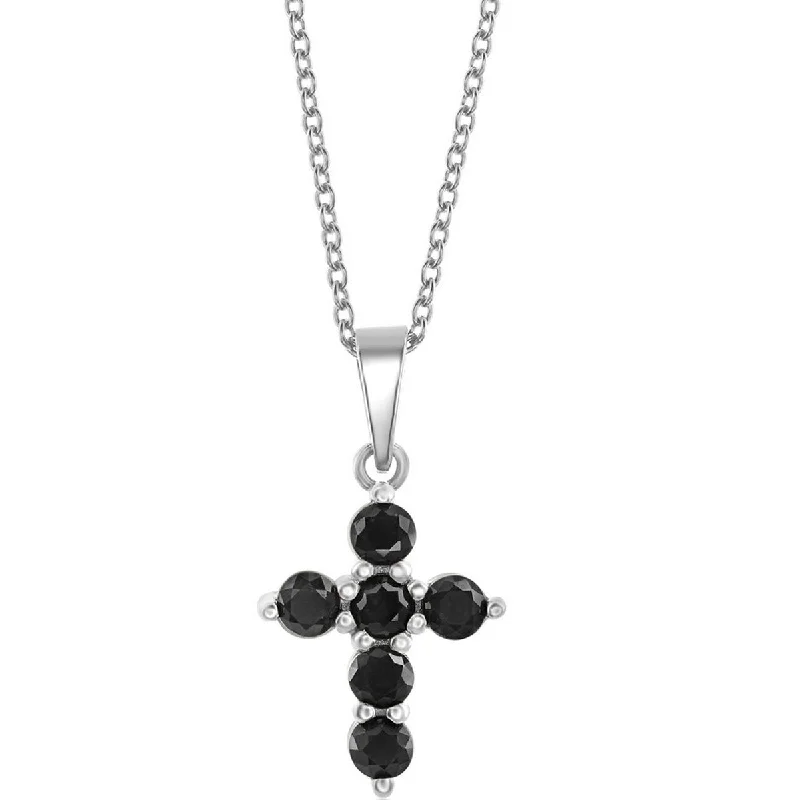 Ladies necklaces budget buys-Classic Women's Necklace - Sterling Silver Black Sapphire Cross | M-6824