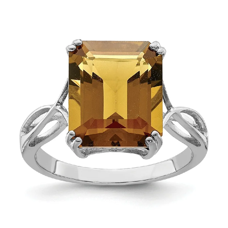 Ladies rings engraved names-Octagonal Whiskey Quartz Ring in Sterling Silver