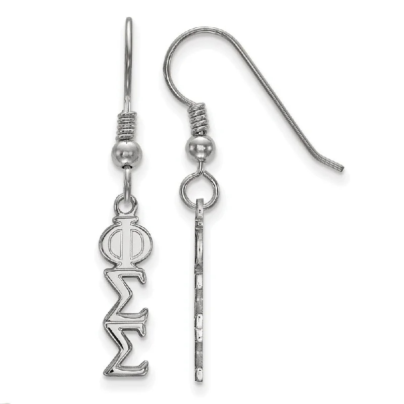 Ladies earrings memory value-Sterling Silver Small Phi Sigma Sigma Dangle Earrings