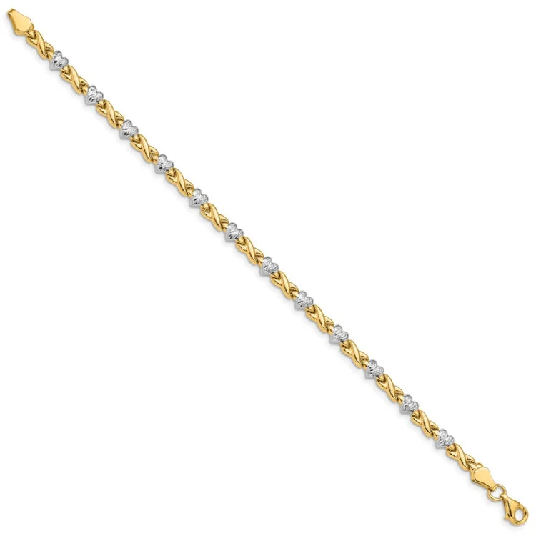 Ladies bracelets online trends-14k w/Rhodium Polished Heart and X Bracelet