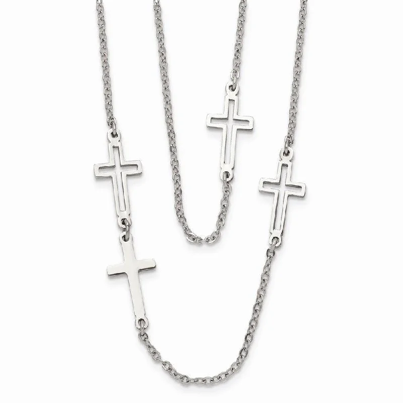 Ladies necklaces dark charm-Stainless Steel Two Strand Cross Necklace