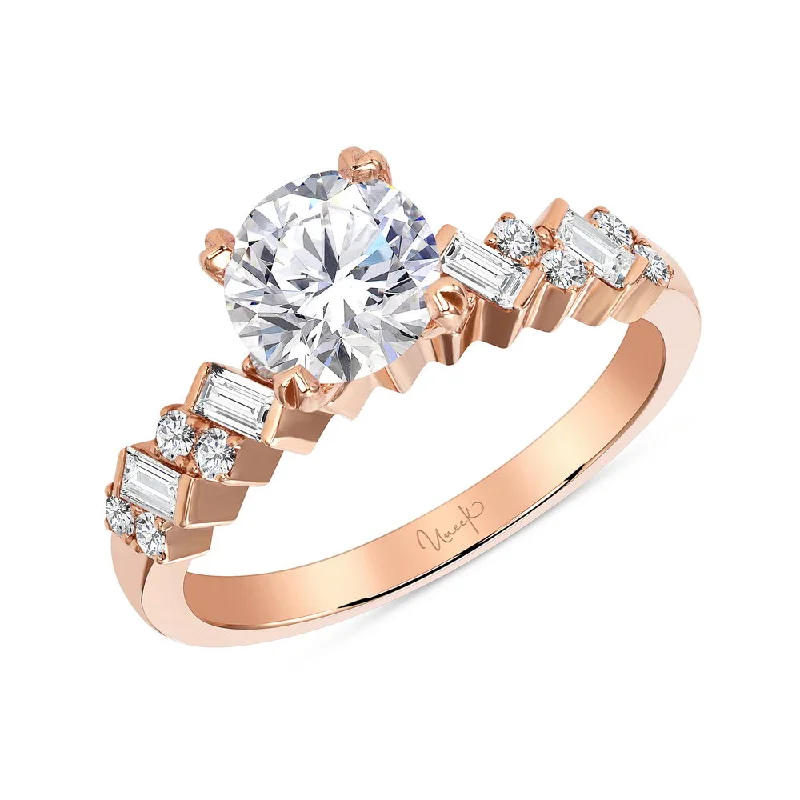 Ladies engagement rings halo designs-Uneek Us Collection Straight Round Engagement Ring