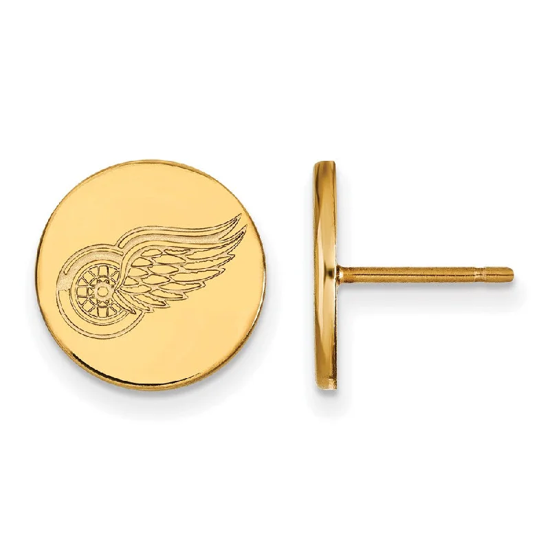 Ladies earrings friend pairs-SS 14k Yellow Gold Plated NHL Detroit Red Wings SM Disc Post Earrings