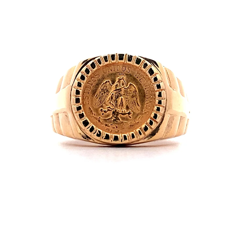 Ladies rings minimalist trends-Estate Dos Peso Coin Ring in Yellow Gold