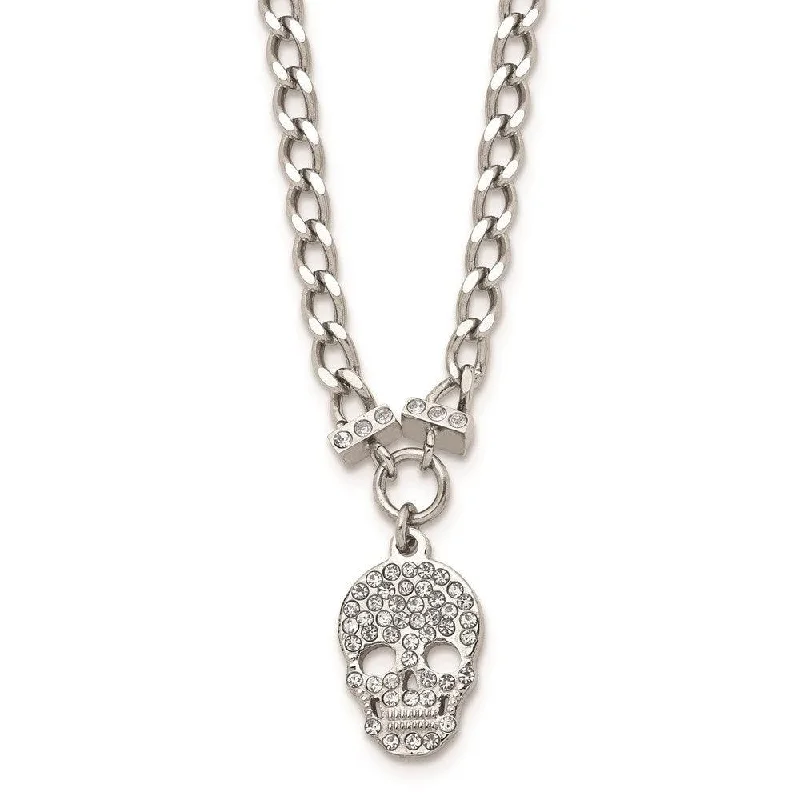 Ladies necklaces buyer reviews-Stainless Steel Polished Crystal Skull Necklace