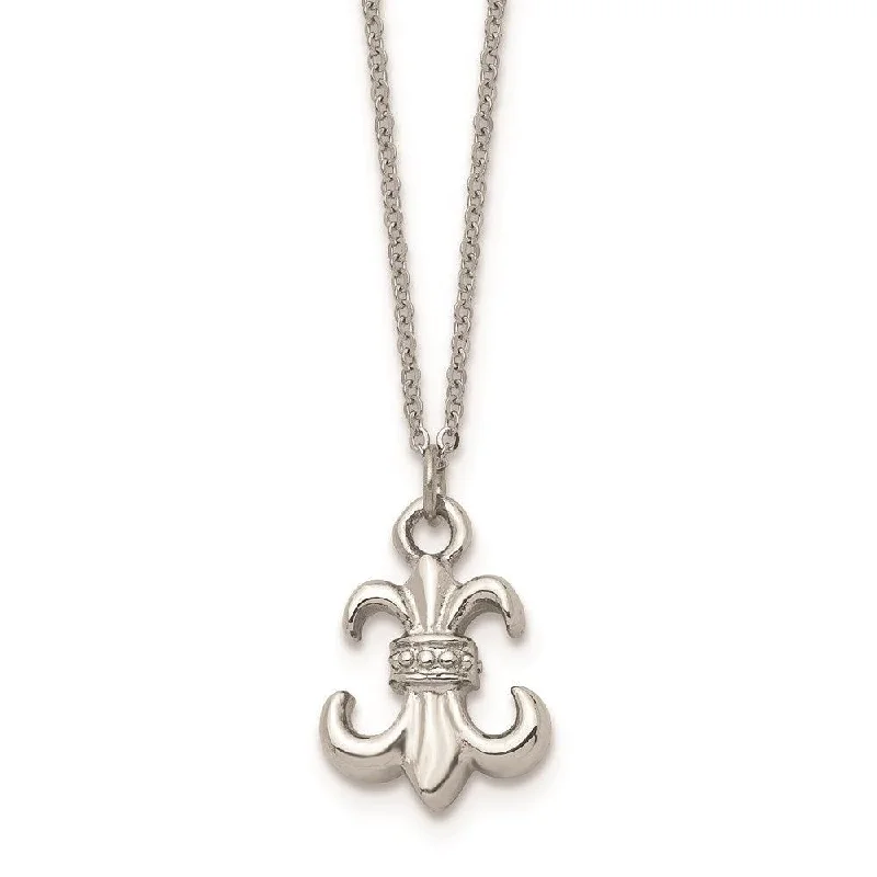 Ladies necklaces festive gifts-Stainless Steel Polished Fleur de Lis with 2 ext. Necklace