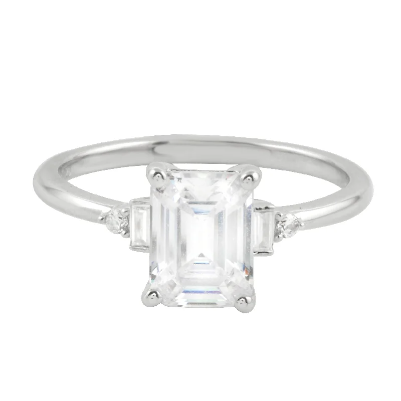 Ladies engagement rings princess cut-Emerald Cut and Baguette Diamond Engagement Ring