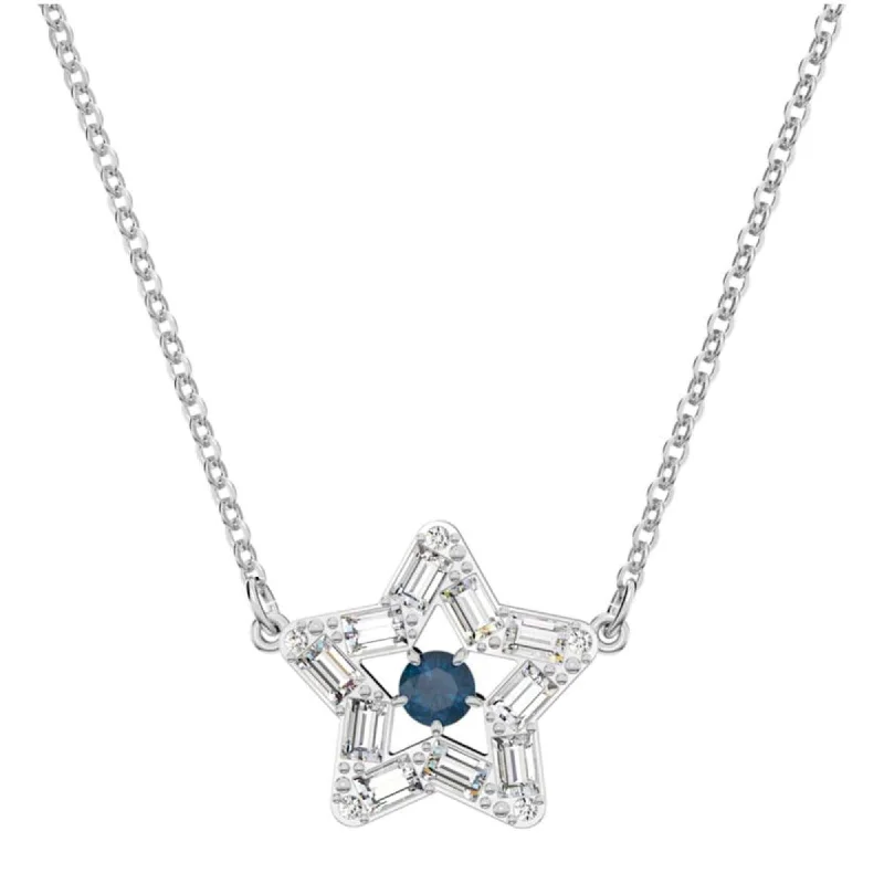 Ladies necklaces bold statements-Swarovski Women's Pendant Necklace - Stella Blue Star Shape Rhodium Plated | 5639186