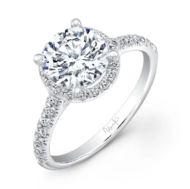 Ladies engagement rings timeless beauty-Uneek Contemporary Round Diamond Halo Engagement Ring with U-Pave Upper Shank