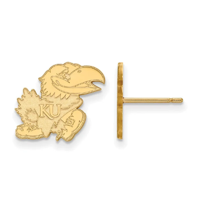 Ladies earrings group styles-14k Gold Plated Silver University of Kansas Small Post Earrings