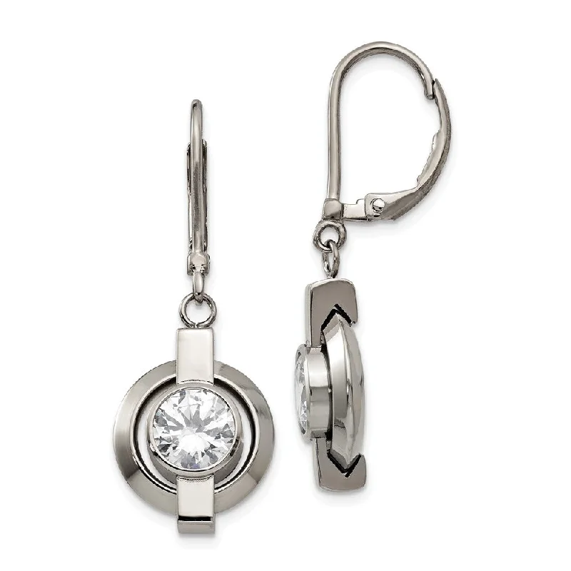 Ladies earrings small drops-Titanium and Cubic Zirconia Circle Lever Back Earrings