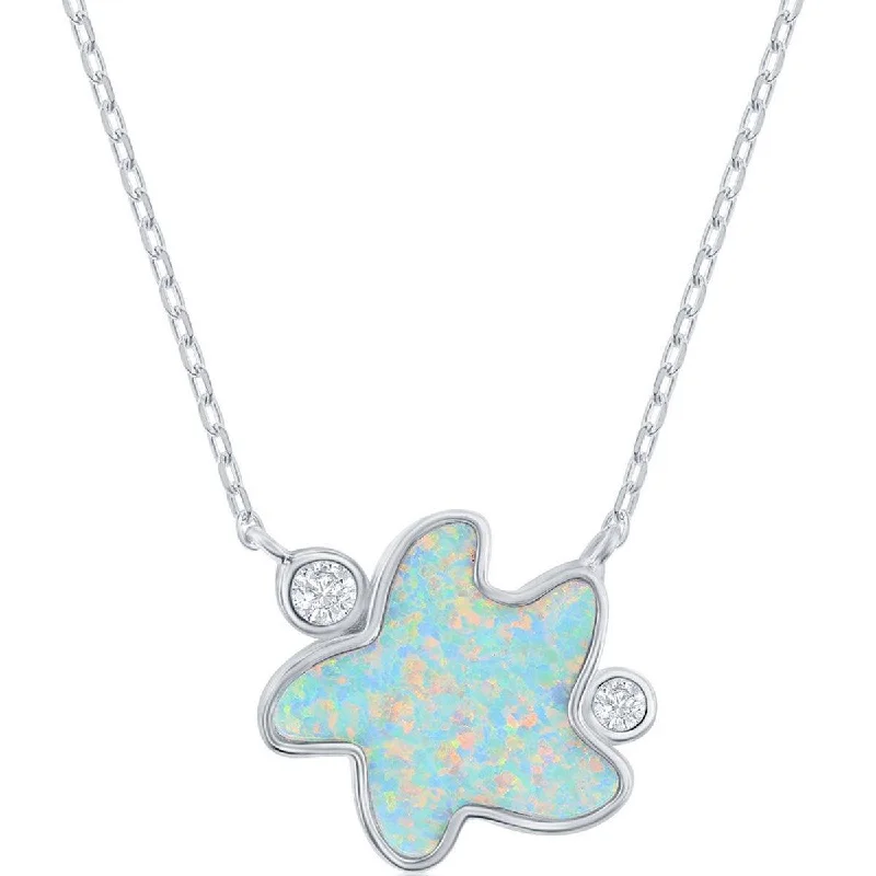 Ladies necklaces global appeal-Opalata Women's Necklace - Sterling Silver White Inlay Opal and CZ Starfish | M-6860