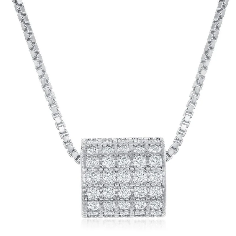 Ladies necklaces friend tokens-Sterling Silver Rhodium Plated Micro Pave Rod Necklace