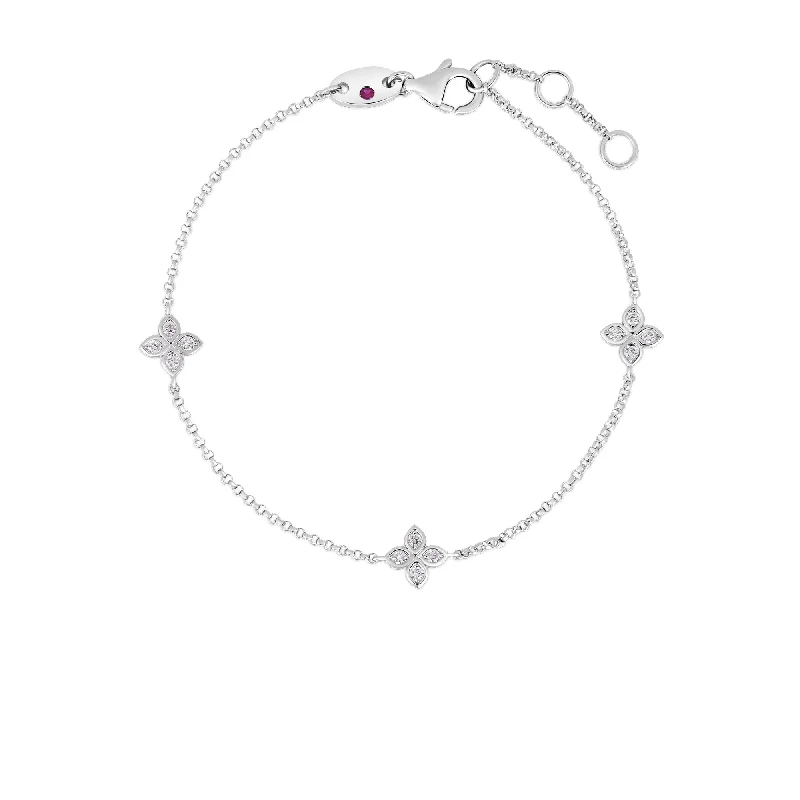 Ladies bracelets star-inspired-18kt White Gold Love by the Inch 3 Station Flower Bracelet