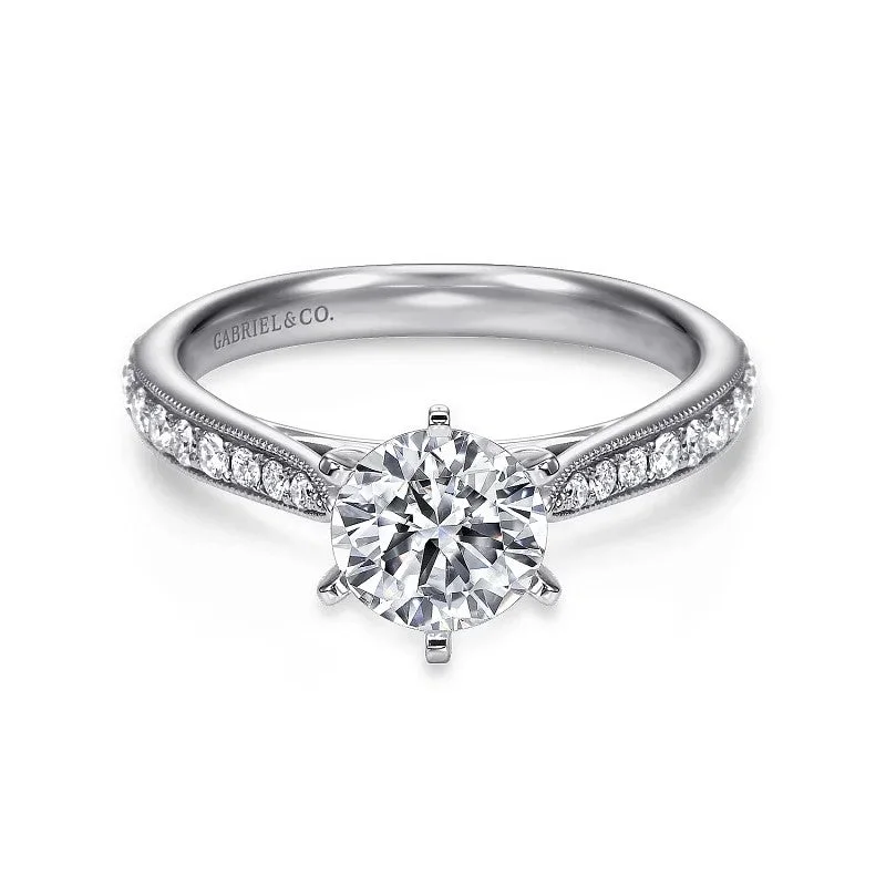 Ladies engagement rings lavish appeal-14K White Gold Round Diamond Engagement Ring