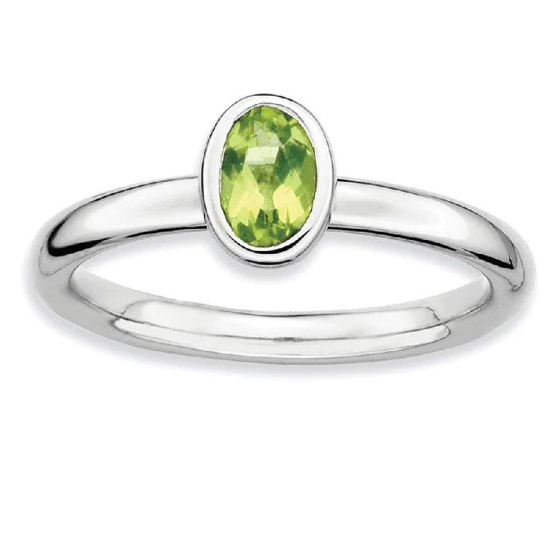 Ladies rings size guide-Silver Stackable Oval Peridot Solitaire Ring