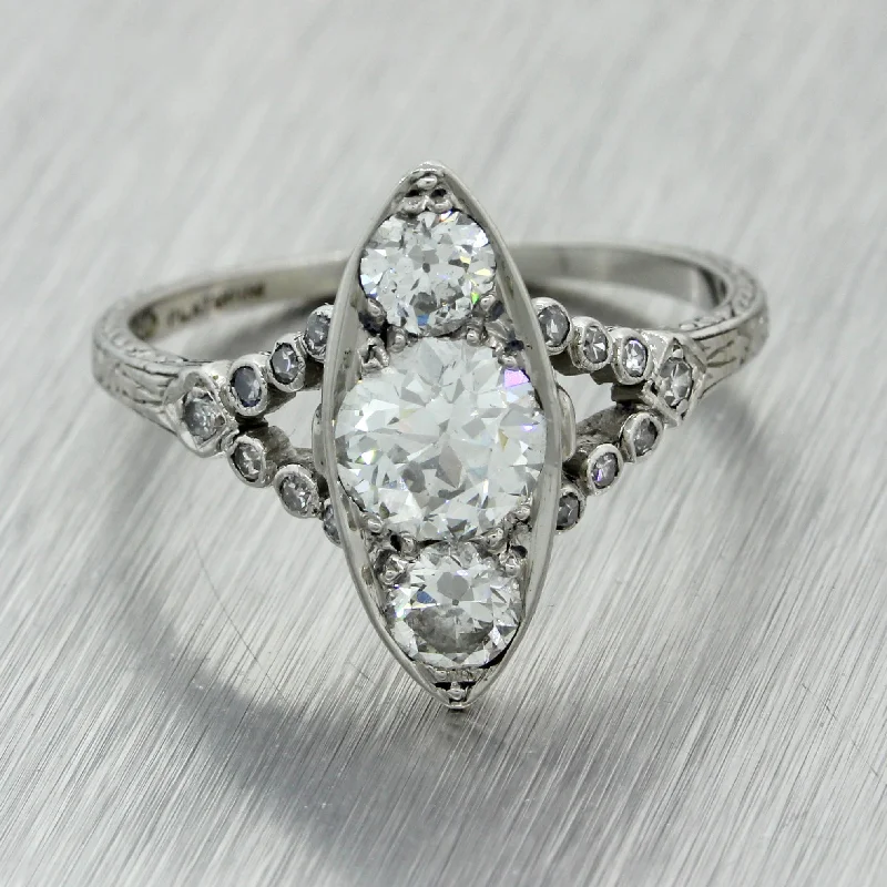 Ladies engagement rings online trends-1920s Antique Art Deco Estate Platinum 1.41ctw Diamond Engagement Ring EGL $7300