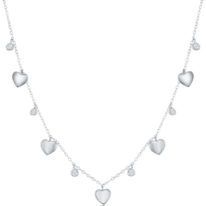 Ladies necklaces event glamour-Classic Women's Necklace - Sterling Silver Alternating Heart and Bezel-Set CZ | M-6803