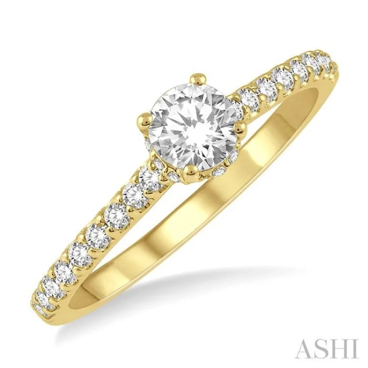 Ladies engagement rings pave designs-1/4 Ctw Semi-Mount Diamond Engagement Ring in 14K Yellow Gold