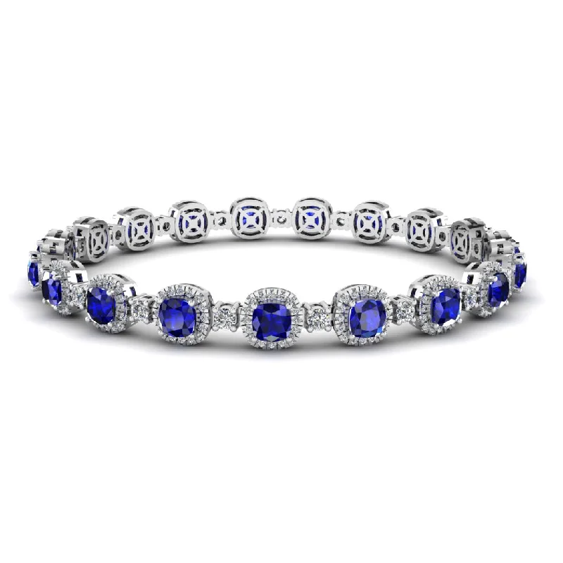 Ladies bracelets love day-Cushion Shape 8.5 Carat Sapphire Featuring Diamond Halo Bracelet BRHACCS