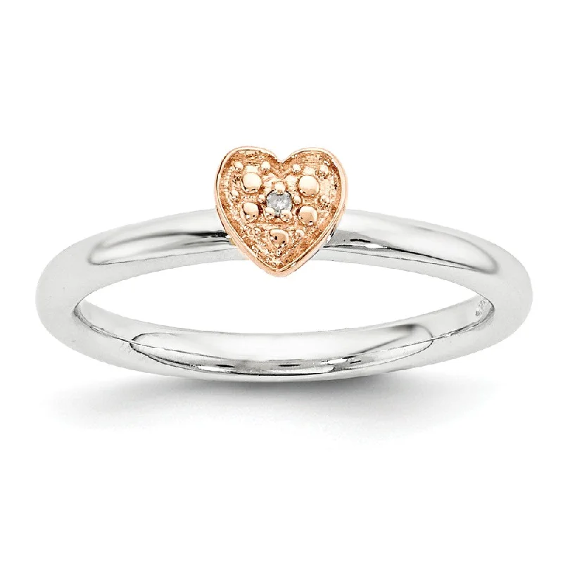 Ladies rings sterling silver-Sterling Silver Stackable 1/2pt H-I Diamond 5mm Rose Tone Heart Ring